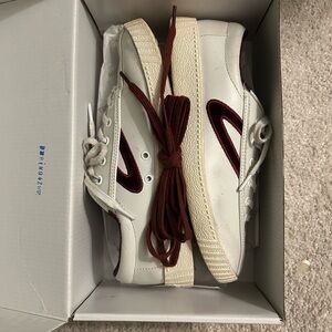 Tretorn White Sneakers with Burgundy Interior Accents